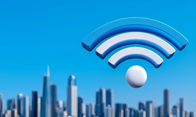 Poster - A conceptual image of a smart city and wireless communication network, illustrating the Internet of Things.