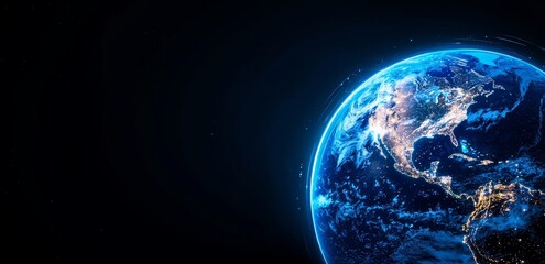 Aufkleber - A Digital Earth globe in cyberspace, featuring data streams as neon light streaks, showcasing 3D futuristic global network communication technology in the modern digital age, set against a hologram
