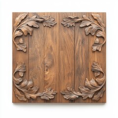 Wall Mural - A wooden frame with leaves and flowers