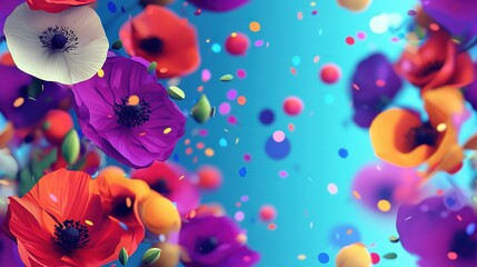 Wall Mural -   A cluster of red and white blossoms drifting in mid-air, speckled by confetti beneath their petals