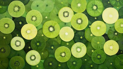 Wall Mural -   A painting of green leaves with a white dot centered in the center of the image