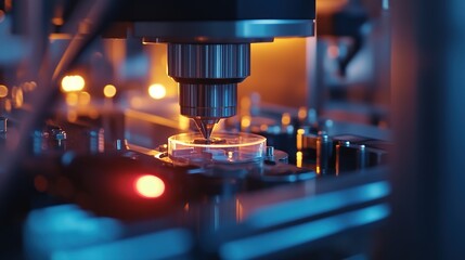 Poster - A close-up of automated machinery assembling products at high speed.