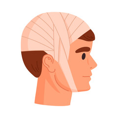 Wall Mural - bandaged human head. injured head crown, emergency treatment for bruises and bone fracture flat vect