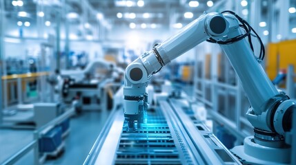 Poster - Factory robotics installing and managing delicate parts with perfect precision.