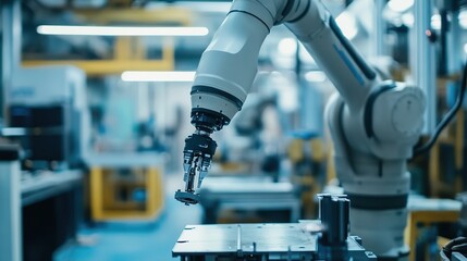 Poster - Factory robotics installing and managing delicate parts with perfect precision.