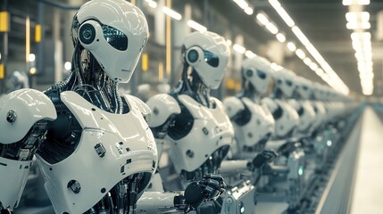Poster - Robots working on a high-speed production line in an advanced factory.