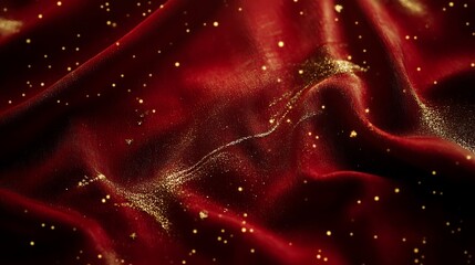 Wall Mural - rich red velvet background with golden accents and text merry christmas in the image