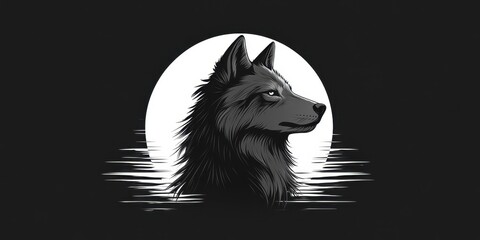 Wall Mural - majestic wolf gazes at moonlit waters during a tranquil night in the wilderness
