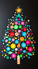 Leinwandbilder - Vibrant holiday card with a hand-drawn Christmas tree, colorful ornaments, and the text 
