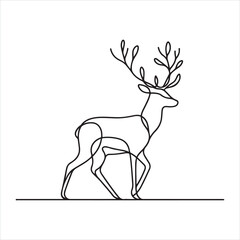 Wall Mural - single one line deer silhouette on white background
