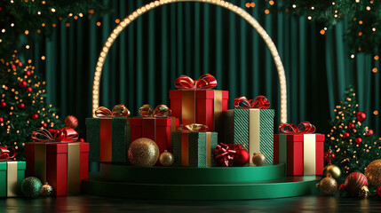 Poster - Present arrangement features vibrant holiday gift boxes, sparkling ornaments, and festive greenery, creating a warm celebration ambiance