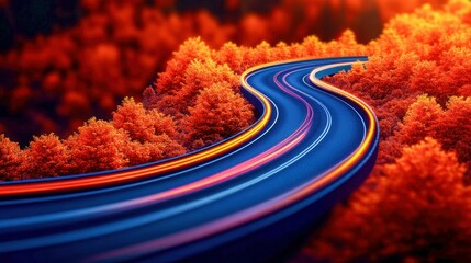 Poster - Curved Road with Glowing Light Trails