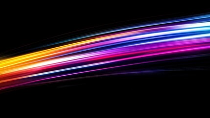 Poster - Vibrant light trails, enhanced with motion blur, create absolutely stunning and captivating visuals against a deep, rich black background, showcasing a beautiful spectrum of vivid and bright colors