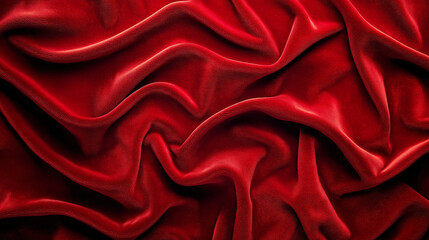 Aufkleber - Luxurious deep red fabric draped elegantly, showcasing rich texture and intricate folds in soft natural light