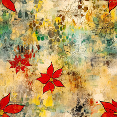 Aufkleber - A collection of red flowers is displayed beautifully against a textured backdrop filled with warm, earthy colors and subtle patterns