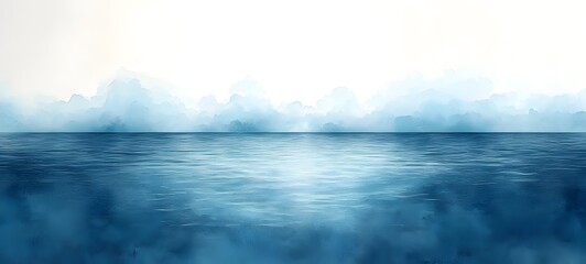 Wall Mural - serene blue horizon of calm ocean waters and light clouds blending seamlessly with the pale sky