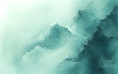 Wall Mural - abstract flowing teal waves with soft gradients and smooth textures against a pastel sunset sky