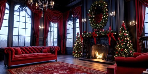 Canvas Print - gothic living room, christmas decorations, 