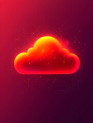 Poster - A vibrant and modern cloud illustration featuring a gradient of orange and yellow hues against a deep pink background, symbolizing digital connectivity and cloud storage.
