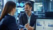© Dot - Smiling businessman collaborating business analyst market research findings hightech office environment image reflects importance of data analysis informed decisionmaking driving business strategies
