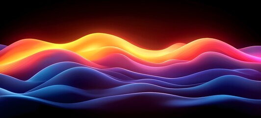 Poster - A mesmerizing abstract design featuring smooth, flowing waves in vibrant shades of orange, pink, and blue against a dark background, evoking feelings of tranquility and motion.
