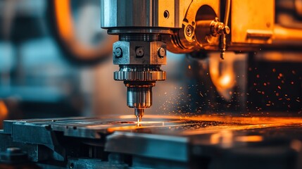 Poster - A close-up of industrial factory operations focusing on machine accuracy.