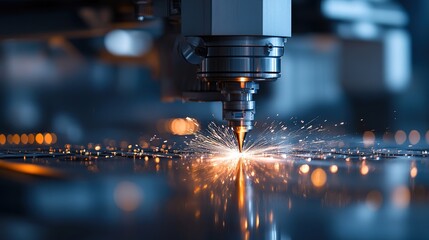 Poster - A close-up of industrial factory operations focusing on machine accuracy.