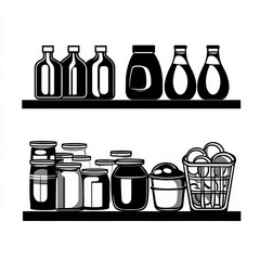 Poster - Grocery Silhouette, Black And White Illustration Isolated On White Background