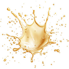 Poster - Golden liquid splash on black background, creating dynamic and vibrant visual effect. droplets and splashes convey energy and movement