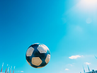 Sticker - Soccer ball in the blue sky with a vintage color effect