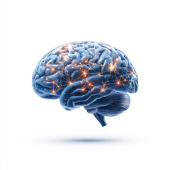 Poster - detailed view of brain with glowing neural connections, showcasing intricate patterns and vibrant energy. This represents complexity of human thought and cognition