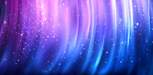 Poster - Vibrant cosmic abstract background in shades of purple and blue with shimmering stars and flowing light patterns