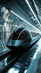 Poster - Sleek High-Speed Train Gliding Through a Futuristic Transparent Tunnel with Dynamic Lighting and Modern Design Elements