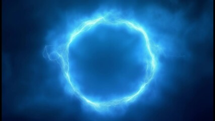 Poster - Blue abstract plasma lightning ring with glowing particles swirling in dark sky fantasy concept art