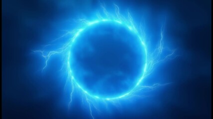 Poster - Blue abstract plasma lightning ring with glowing particles swirling in dark sky fantasy concept art