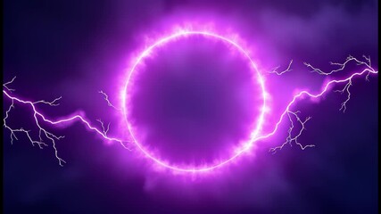 Poster - Purple abstract plasma lightning ring with glowing particles swirling in dark sky fantasy concept art