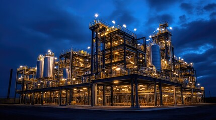Poster - Modern chemical plant refining chemicals at twilight with dramatic sky