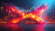 © Tyrah - Vibrant Abstract Explosion in a Digital Cityscape with Fiery Colors and Lights Conveying Energy and Motion in a Futuristic Environment