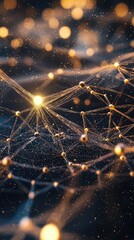 Poster - Abstract Network Connection with Glowing Dots and Particles in a Dark Background for Science and Technology Concept Illustration