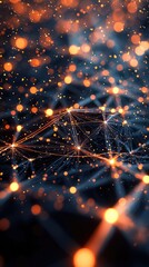 Poster - Abstract Representation of Digital Connection with Glowing Orange Particles and Strands on a Dark Background, Illustrating Technology and Innovation in Networking