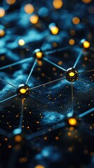 Poster - Abstract Representation of a Network with Illuminated Nodes Against a Dark Background, Highlighting Connections and Data Flow in a Digital Environment
