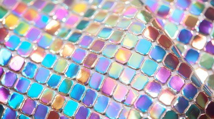 Poster - Colorful hexagonal sequins reflecting light in a dazzling display of hues. Generative AI