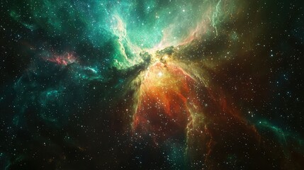 Poster - Stunning and Vibrant Cosmic Nebula in Deep Space with Colorful Gas Clouds and Bright Stars, Exploring the Beauty of the Universe and Galactic Wonder