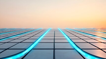 Poster - Futuristic Digital Grid Background with Glowing Blue Lines for Tech Inspired Designs