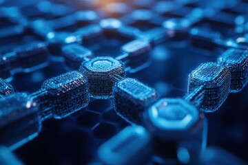 Poster - futuristic blue digital network with glowing hexagonal pattern