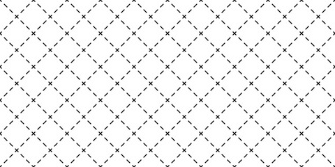 Dashed rhombus geometric seamless pattern. Dash diagonal cross line seamless pattern. Diagonal squares background. Squares grid texture. Vector illustration isolated on white background.