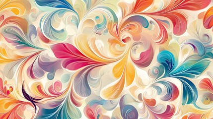 Poster - A seamless abstract floral pattern with intricate swirls and vivid colors, set against a transparent background for versatile design use