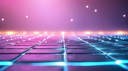 Poster - Mesmerizing Digital Holographic Grid Background with Vibrant Glowing Lines for Futuristic Designs