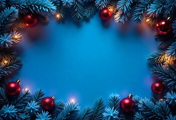 Aufkleber - Christmas Branches Border with Christmas Decorations on Transparent Background