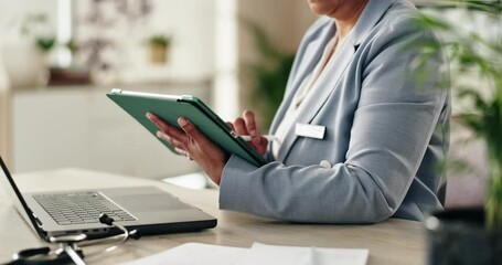Aufkleber - Research, hands and stylus for tablet, desk and information of data, administration and record keeping. Online, auditor and corporate person with computer, planning and financial report in office